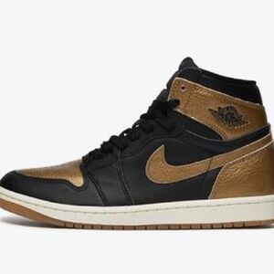 Nike Air Jordan 1 Black and Metallic Gold Sneakers
